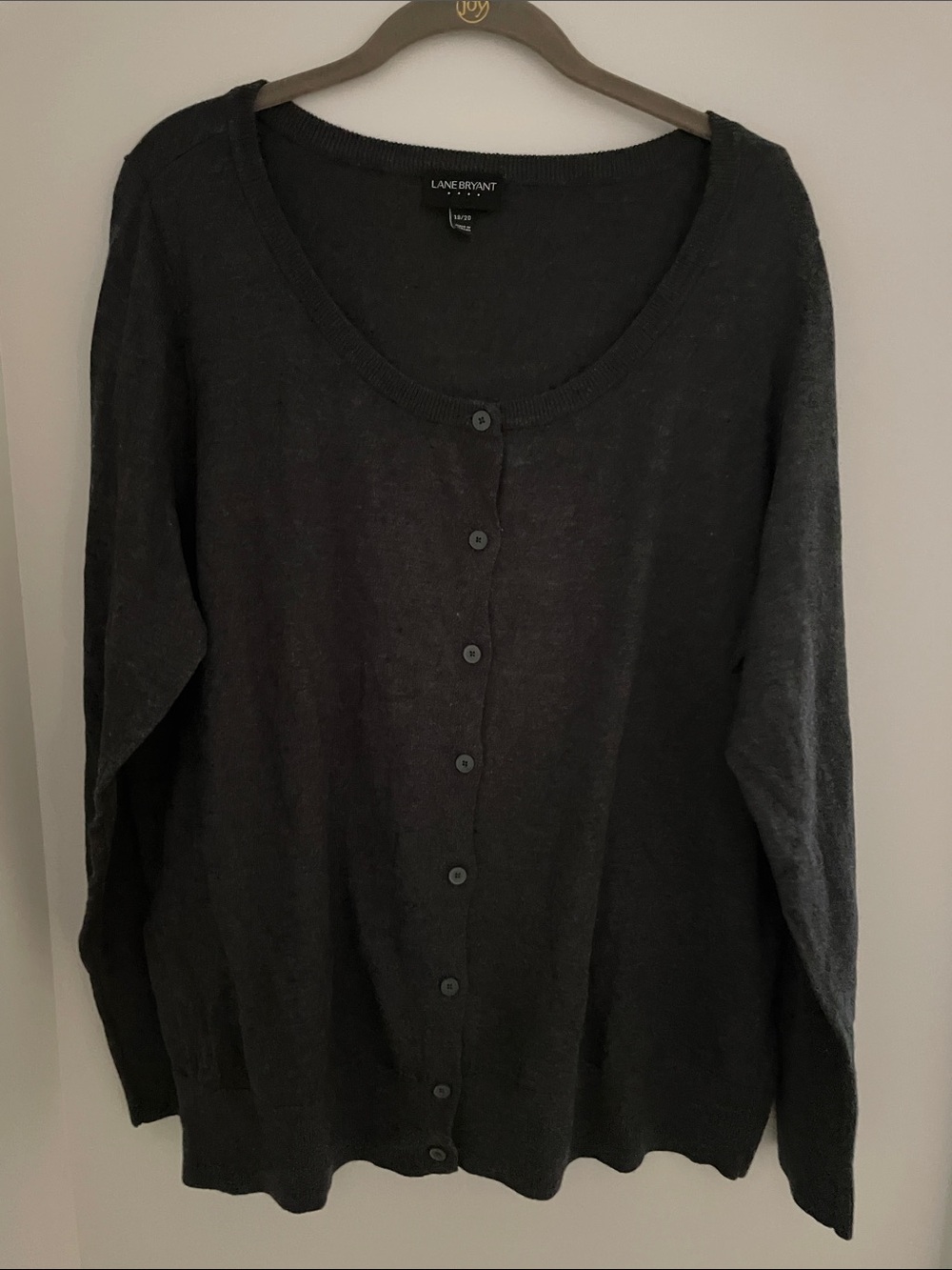 Lane Bryant Dark Gray Button-Up Scoop Neck Cardigan